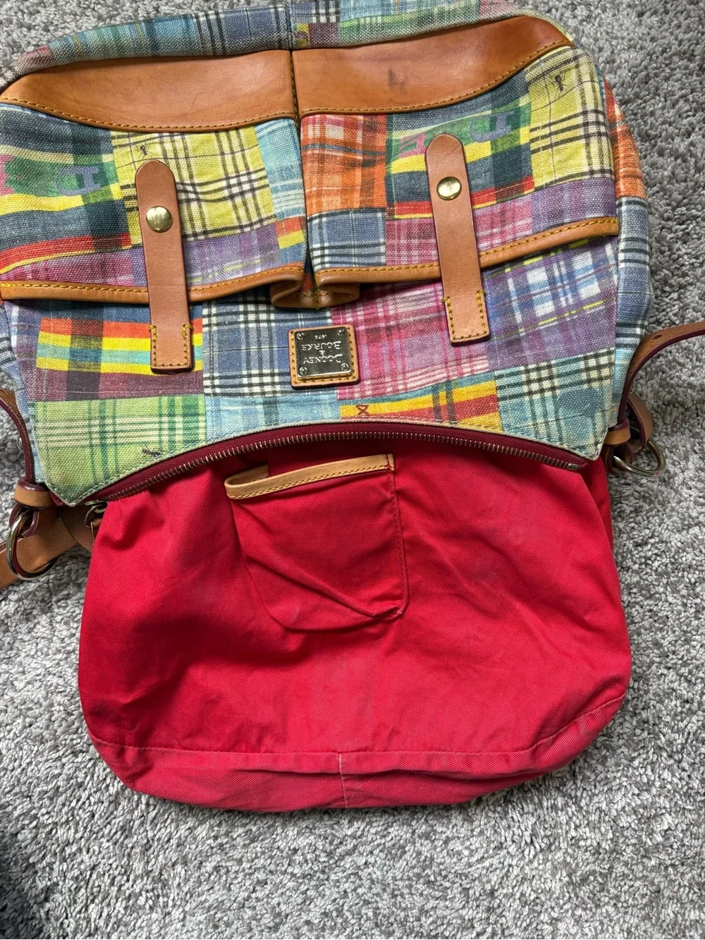 RARE Vtg Dooney & Bourke Picnic with Ants Madras Plaid Hobo Bag | Y2K Boho Chic - Picture 5 of 14